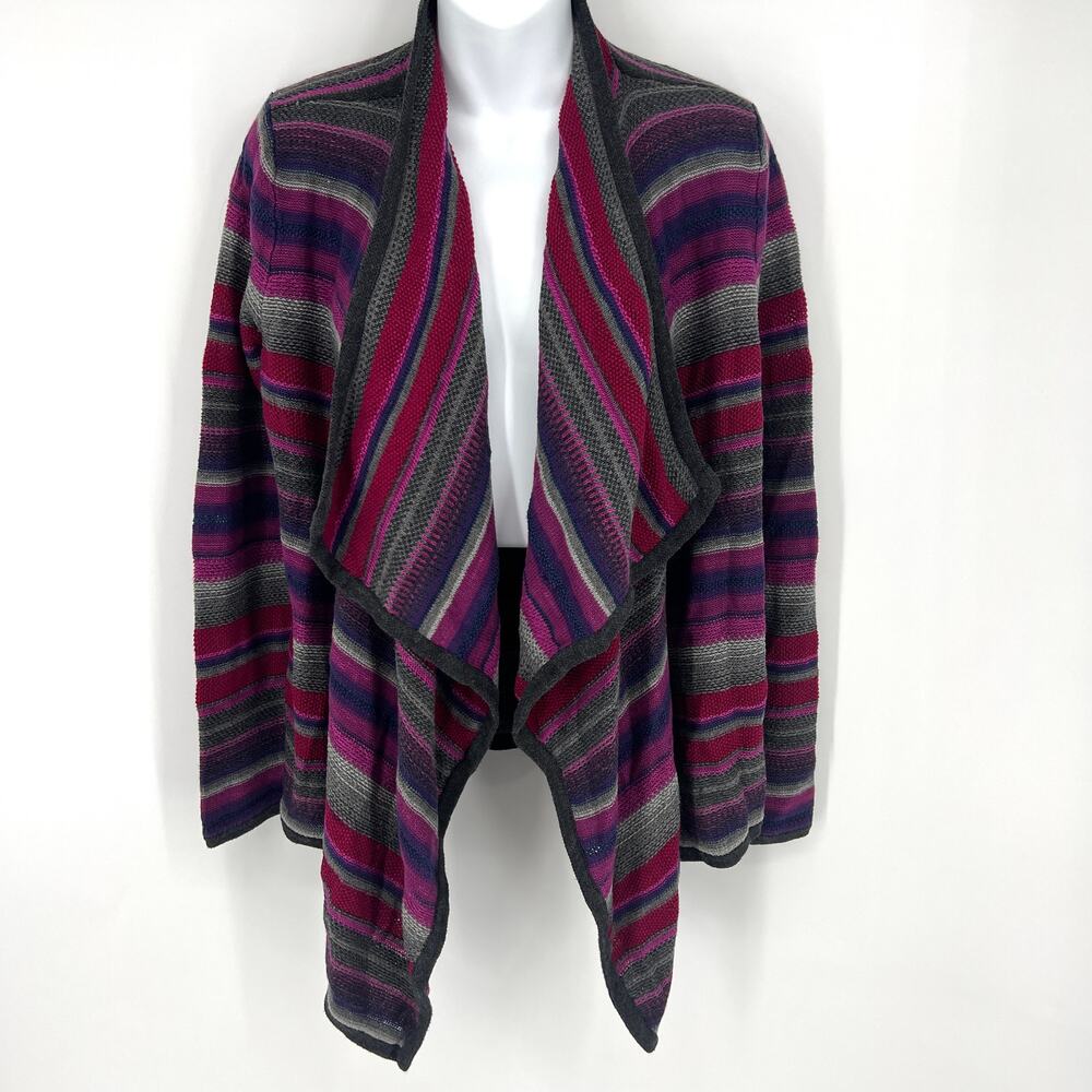 Lauren Ralph Lauren Multi Stripe Knit Waterfall Open Front Cardigan Sweater M